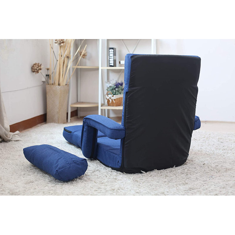 Chaise longue à accoudoirs encastrés Roger, Microfibre bleue