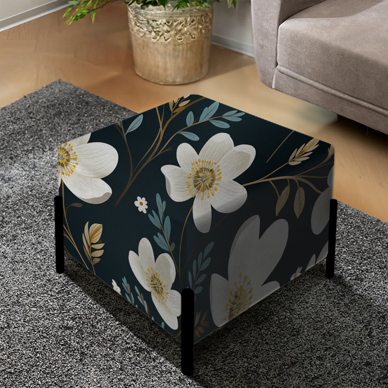 Mystic White and Teal Splendor Gardens - Repose-pieds carré floral