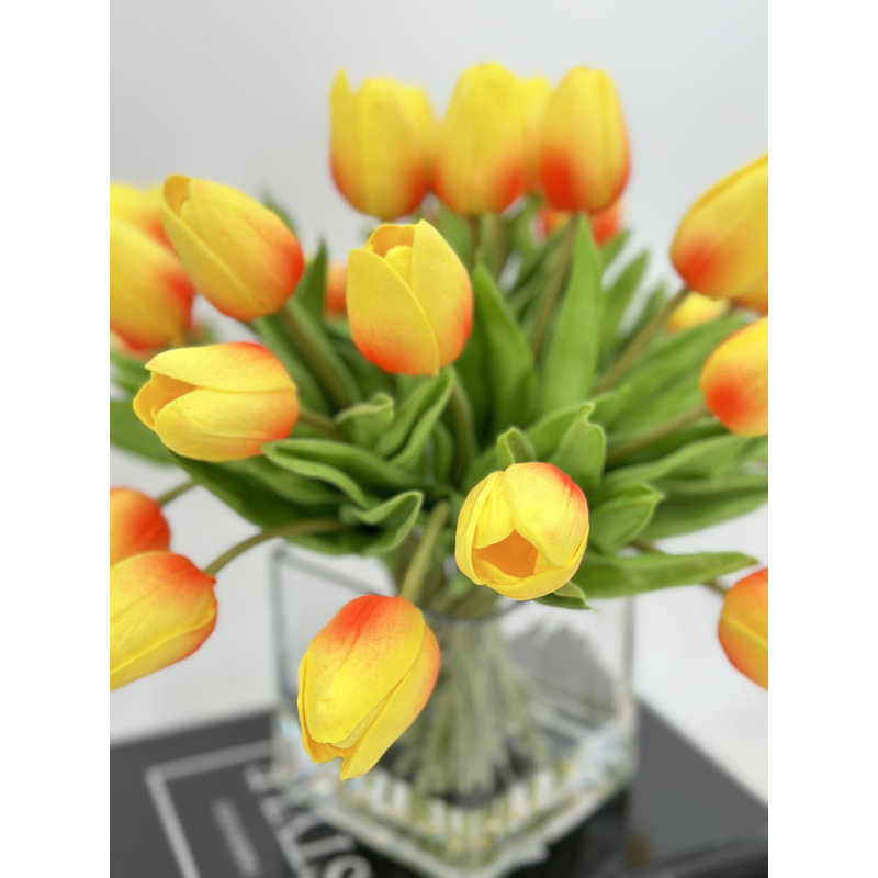 Tulipes 30 tiges, arrangement moderne, tulipes réelles, pièce maîtresse artificielle pour toujours, Orange