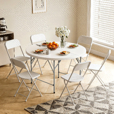 4.4ft Plastic Folding Table, Round Bi-Fold Wedding Dining Table with Carrying Handle for Indoor Outdoor