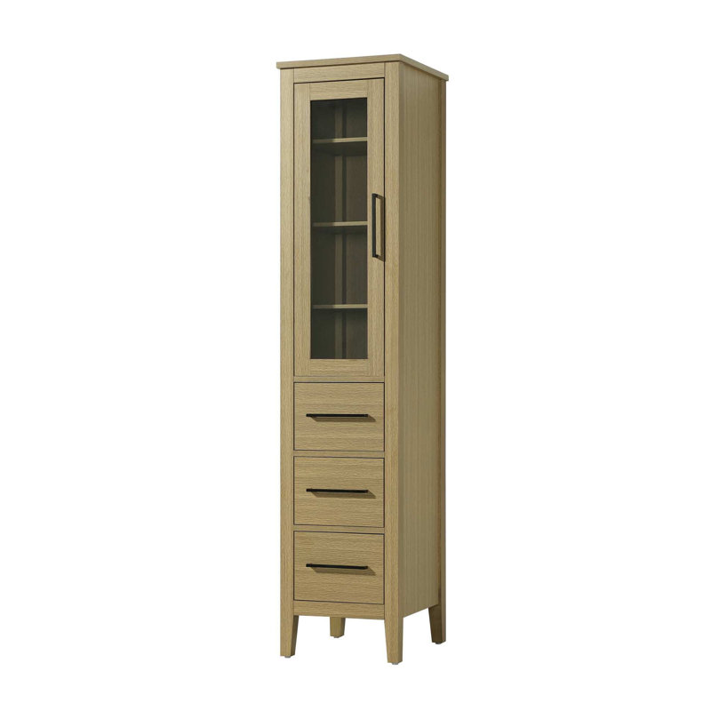16 Inch Bath Storage Glass Cabinet in Honey Brown, Honey Brown, 72" H x 16" W x 72" D