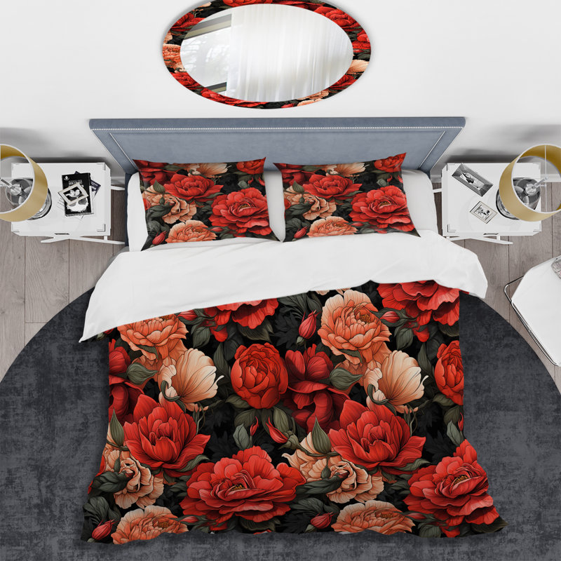 Red Victorian Opulence Floral Pattern - Mattisen Bedding Set, Twin Duvet Cover + 1 Standard Sham