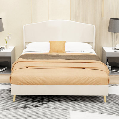 Beige, Velvet Upholstered Bed, Stable Platform, Different Body Types, Bedroom Use Full Size Beige Bed With Headboard, Comfortable For Bedtime Relaxation, Matching Aesthetic Needs