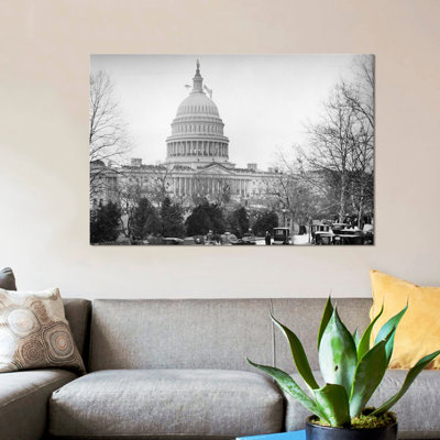 " 1910s-1920s Capitol Building Washington, D.C. Line Of Cars Parked On Street In Foreground " by Vintage Images
