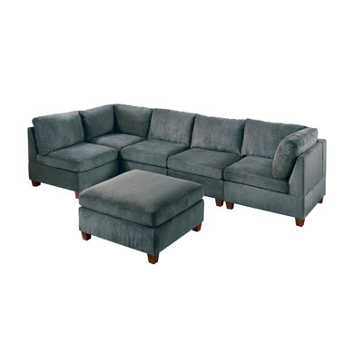 Ensemble gris modulaire 6 pièces, tissu de chenille de différence, structure en bois de teinte, marque,