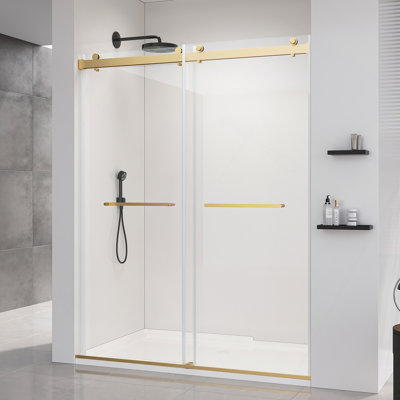 Frameless Double Sliding Soft-Close Shower Doors, Bathroom Sliding Shower Door Glass Door,Shower Door,(10Mm) Thick SGCC Tempered Glass Door For Bathroom + Stainless Steel