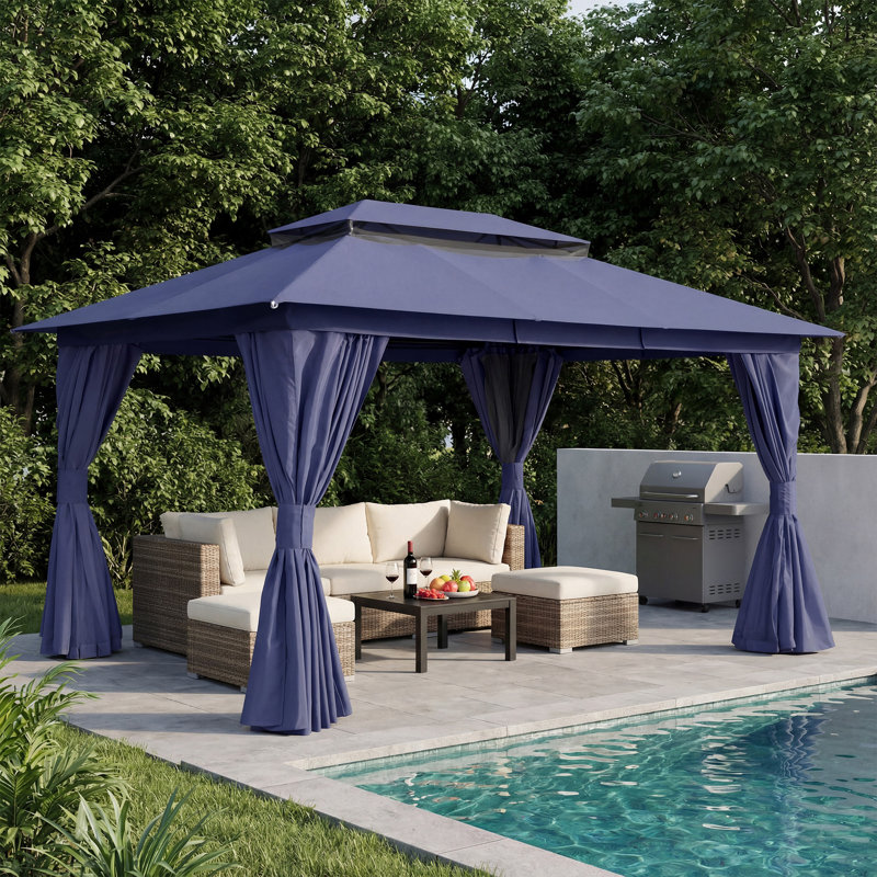 Yardgrace 13'X10' Soft-top Double-Roofed Steel Patio Gazebo, Navy