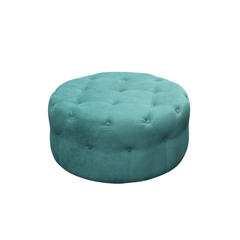 Wendell 94cm Wide Tufted Round Solid Colour Cocktail Ottoman, Ocean