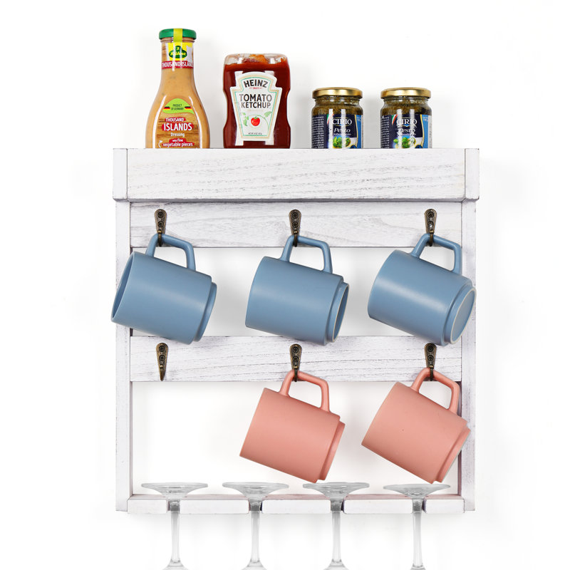Lonniesha Solid Wood Wine Glass Rack, Off White