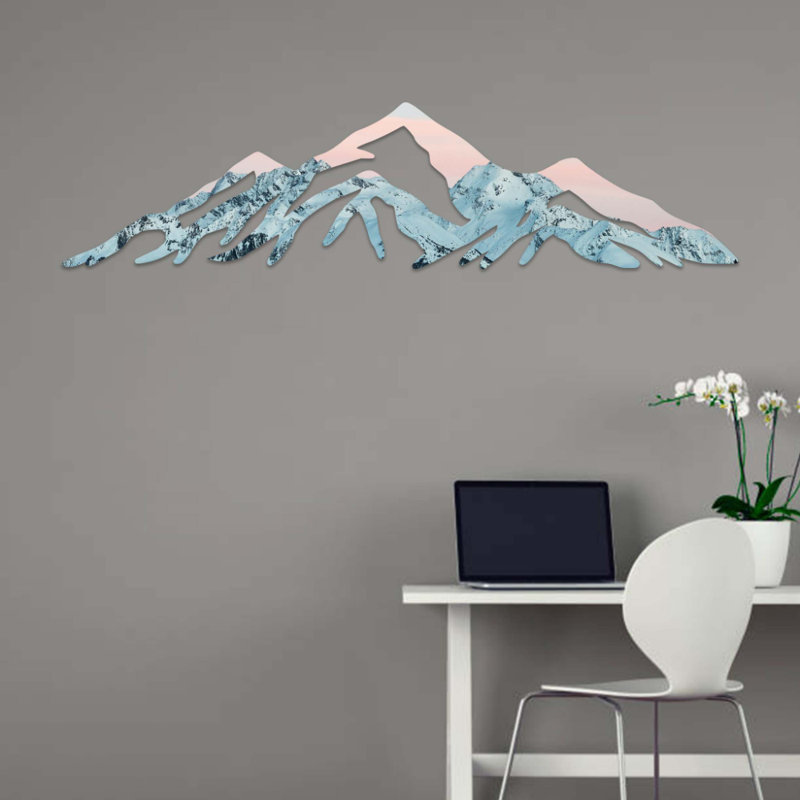 Art mural en métal montagnes enneigées enneigées enneigées - paysage de montagne en hiver - œuvre d'art alpin, crête enneigée au chalet - décoration de chalet chalet rustique - suspension en fer aventure nature - art mural montagne minimaliste - c