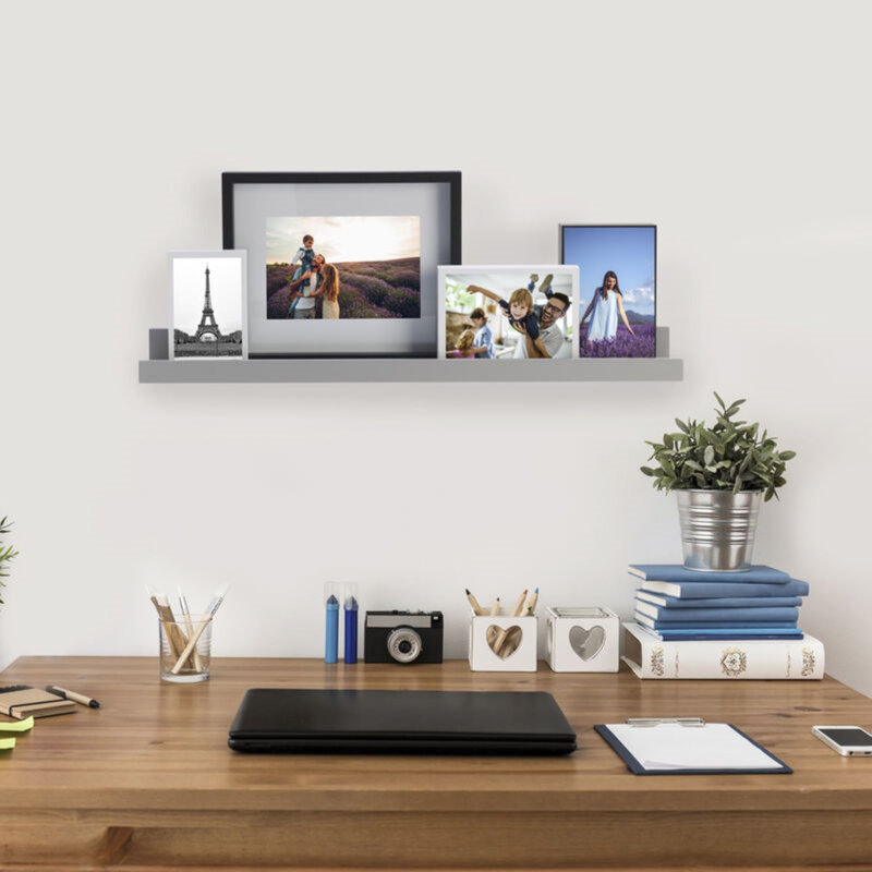MELANNCO Floating MDF Photo Ledge for Bedroom, Living Room, Bathroom, Kitchen, Nursery, 24-Inch, Gray