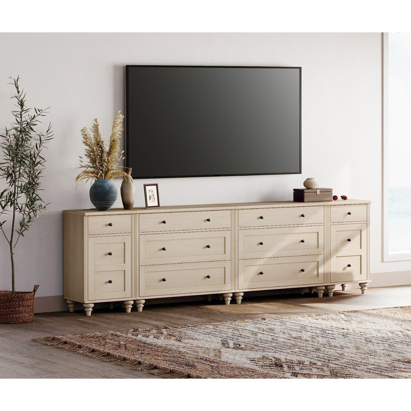 TV Stand With 8 Dressers, 4-In-1 TV Console Table For 75/80/85/90 Inch TV, Entertainment Center With With Charging Station, Light Beige