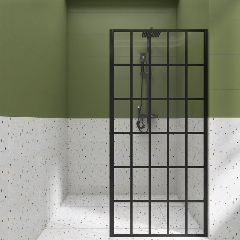 38 po X P 72 po H - Porte de douche fixe à panneau simple sans cadre en noir mat