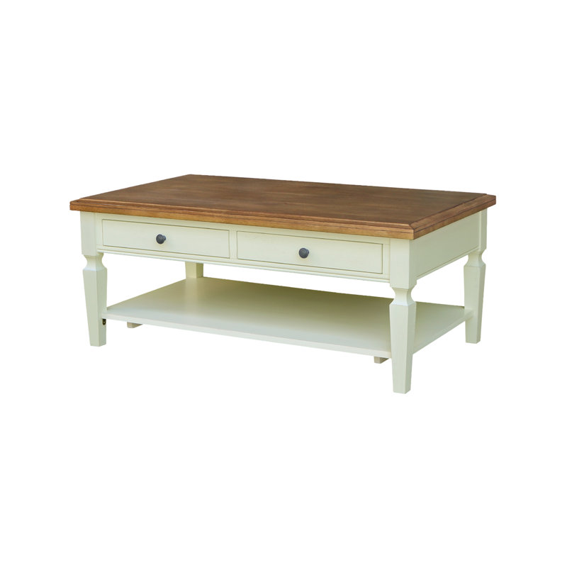 Briseno Solid Wood Top Coffee Table, Hickory/Shell White