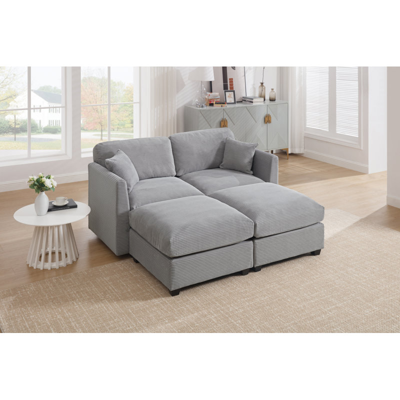 Goretti 66" Corduroy Sleeper Sofa Couch With Reversible Ottoman, Padded Seat, Gray Corduroy