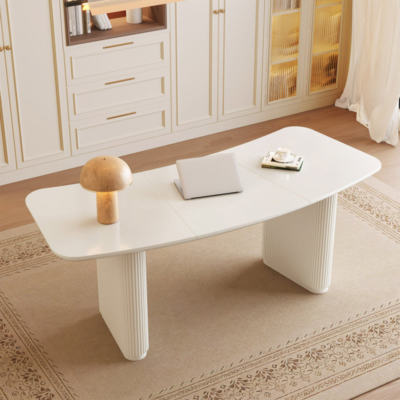 1.97 M Fan-Shaped White Desk for 2-4 People, Minimalist and Versatile (Desk Only)