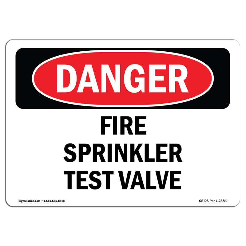 Signe de valve de test d'extincteur, H 12 po x l 18 po x P 0,1 po