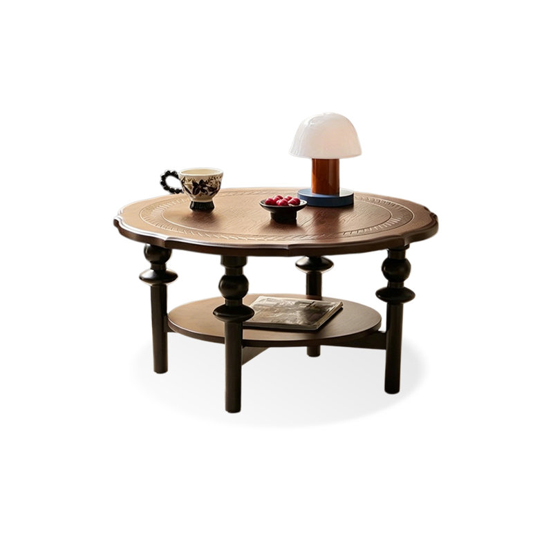 Table basse ronde en bois massif noyer, Noyer