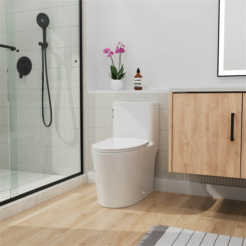 Toilette allongée une pièce à double chasse 1,1 / 1,6 GPF (siège inclus), Blanc lustré, Gauche
