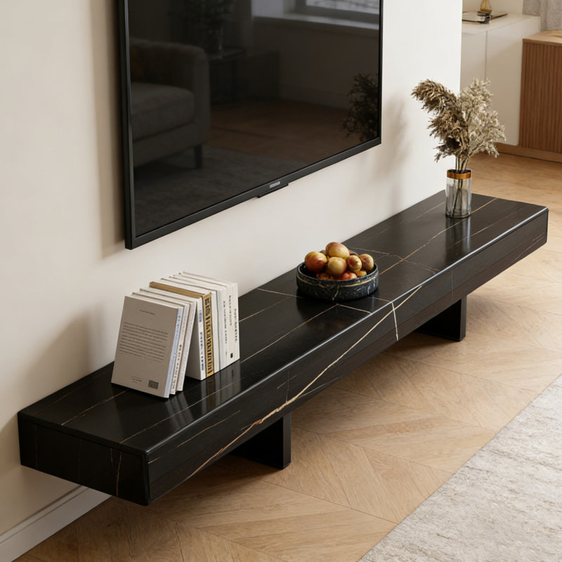 Meuble télé Modern Minimalisme, Noir / or, H 7,87 po x L 78,74 po x l 15,74 po