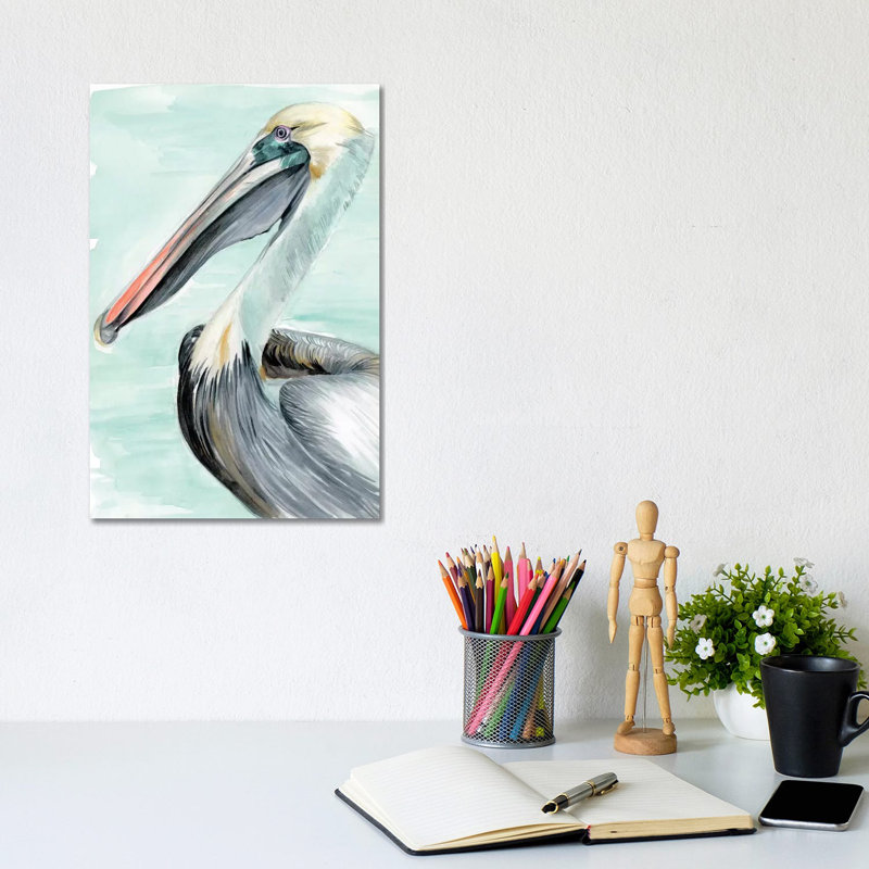 Turquoise Pelican II by Jennifer Paxton Parker - Wrapped Canvas Painting, 20.32 cm H x 30.48 cm W