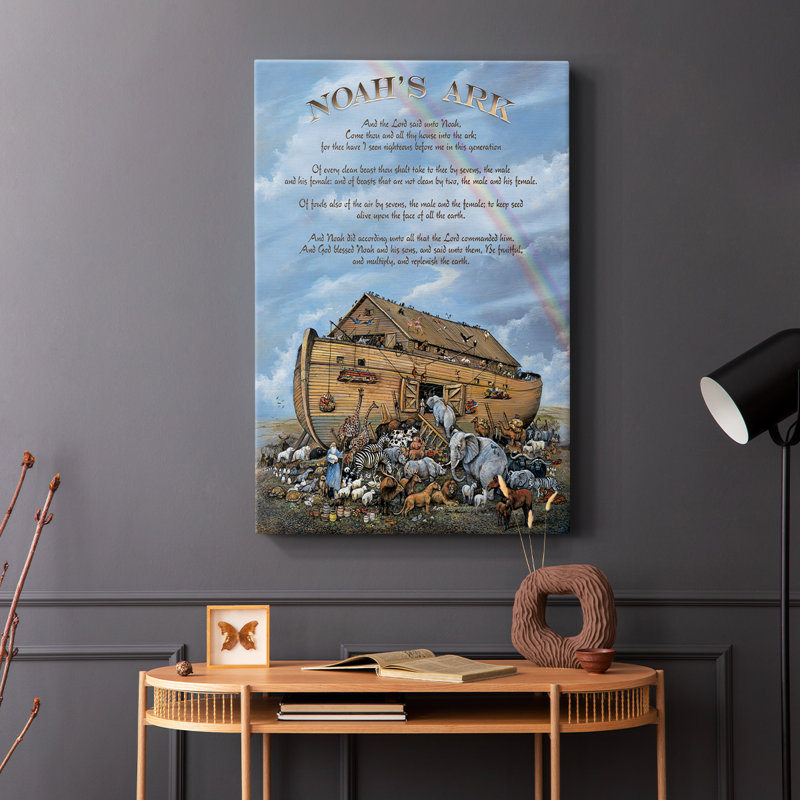 Genèse de l'Arche de Noé - Cavas enveloppés de galerie, H 36 po x l 24 po