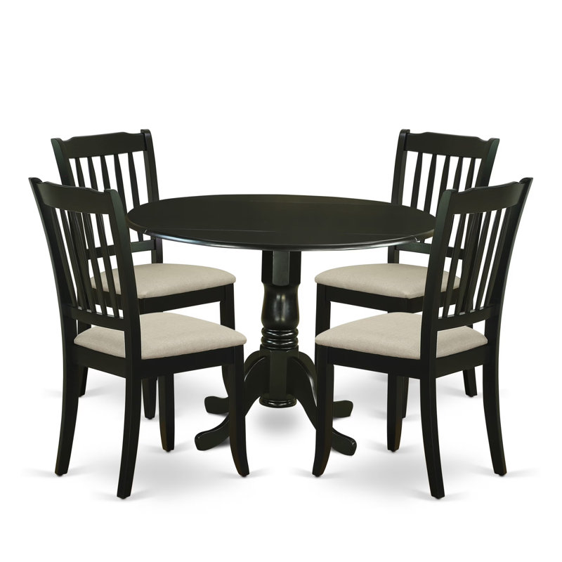 Ensemble de table de salle à manger 5 pièces pour 4 personnes comprenant une table de cuisine ronde avec Dropleaf et 4 chaises de salle à manger en tissu de lin, noir