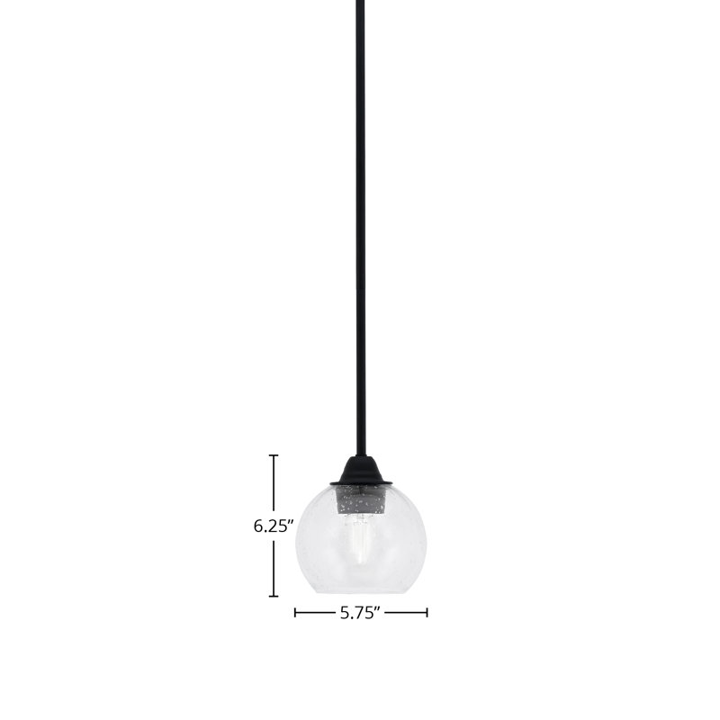 Luminaire suspendu Paramount avec fini noir mat et verre transparent de 5,75 po