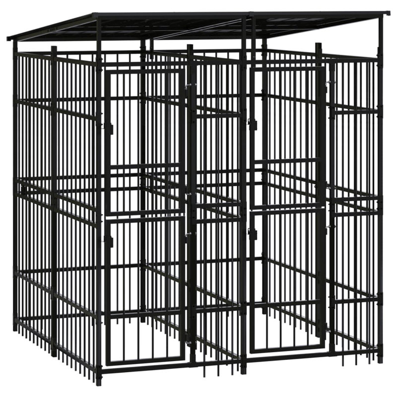 Chenil d'extérieur pour chien avec toit en acier VidaXL, 75,6 po x 75,6 po x 78,7 po