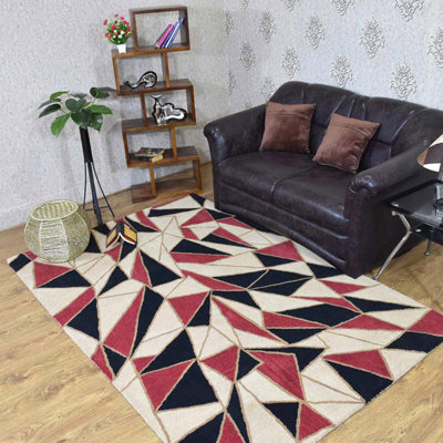 Mullett Hand Tufted Wool Eco-Friendly Area Rugs - 5' x 8', Rectangle, Multicolor, Contemporary Modern Design, High Pile Thick Handmade Anti Skid Area Rugs for Living Room, Bed Room