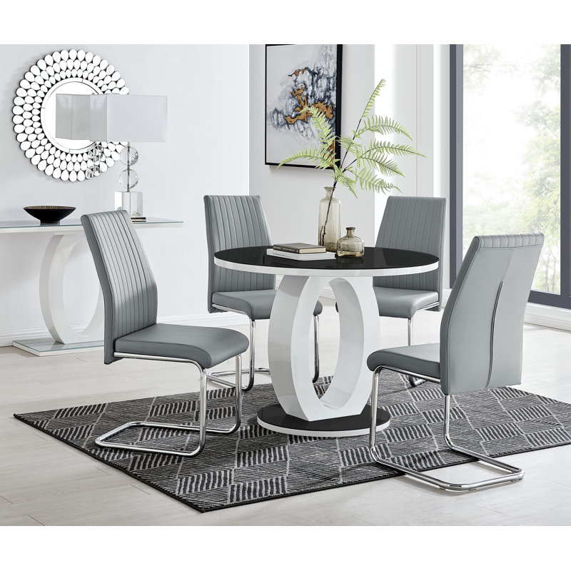 Scottsmoor Modern Halo Seat Round Dining Table Set - 4 Modern Sleek Dining Chairs, Grey, Elephant Grey