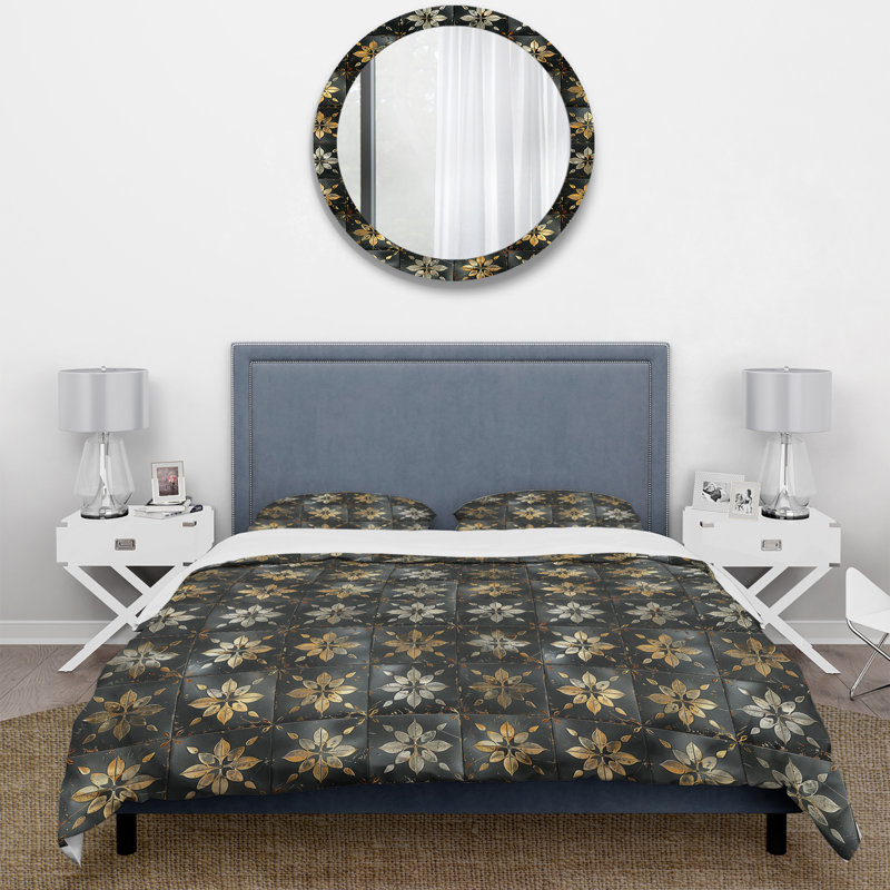 Ensemble de housse de couette Vintage Black Mosaic Tiles V - Country, Housse de couette très grand + 2 taies décorativ