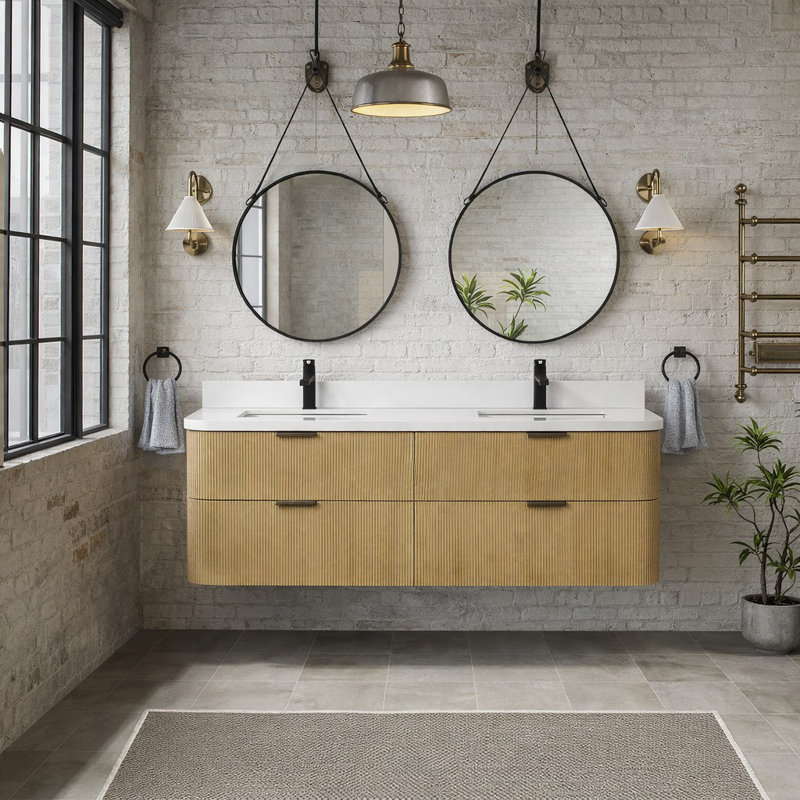 Bulloch 60'' Double Bathroom Vanity With Engineered Quartz Top