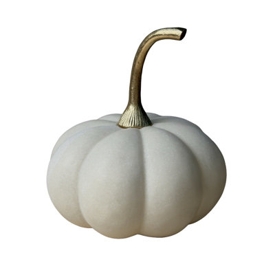 Cole and Grey Polyresin Pumpkin Fruit White Decorative Sculpture with Gold Peduncle