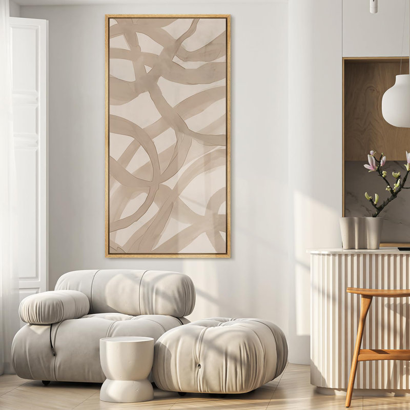 Abstract Interlocking Circles in Neutral Tones Modern Art, 60" H x 30" W