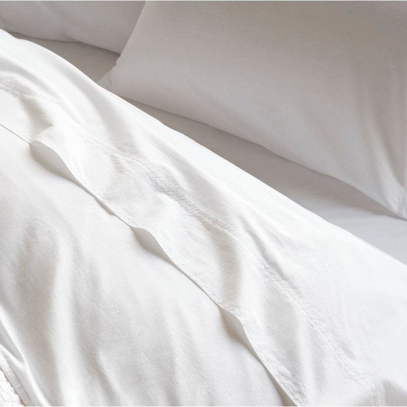 Organic Crinkled Percale Sheet Set, Alpine White, Queen Sheet Set with 2 Pillowcases