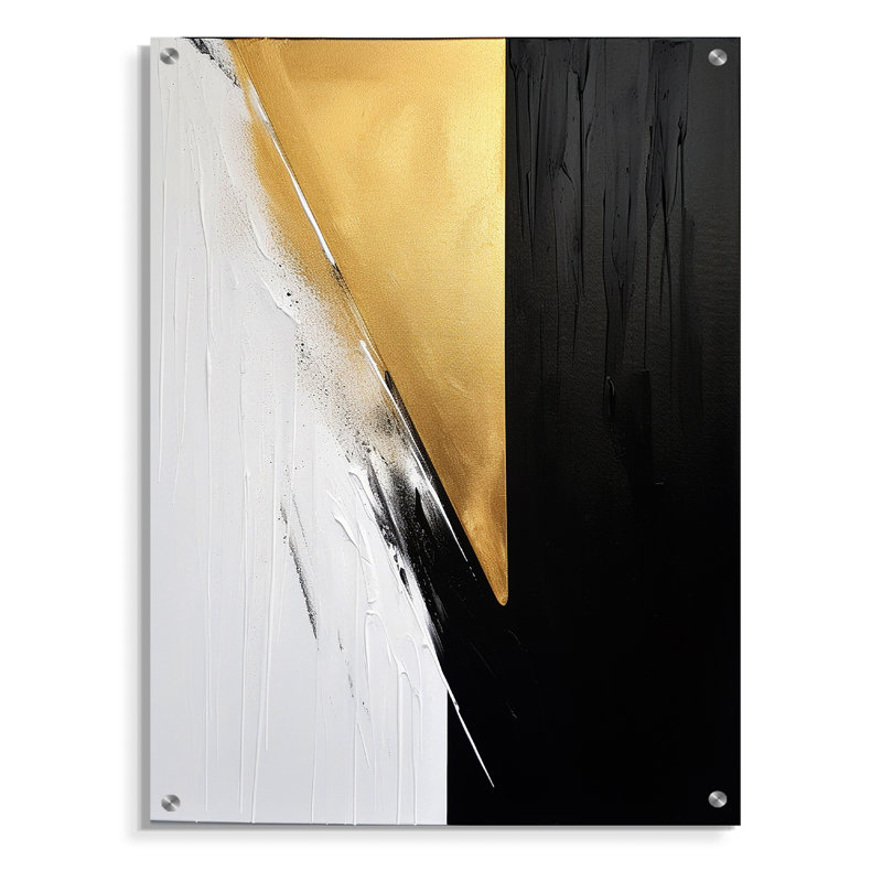 Minimal Joy en noir et or IV - peinture abstraite acrylique sur toile, H 40 po x l 30 po