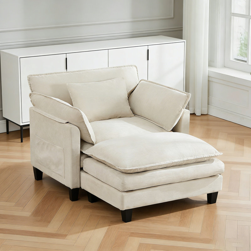 Fauteuil d'appoint surdimensionné avec repose-pieds, Beige