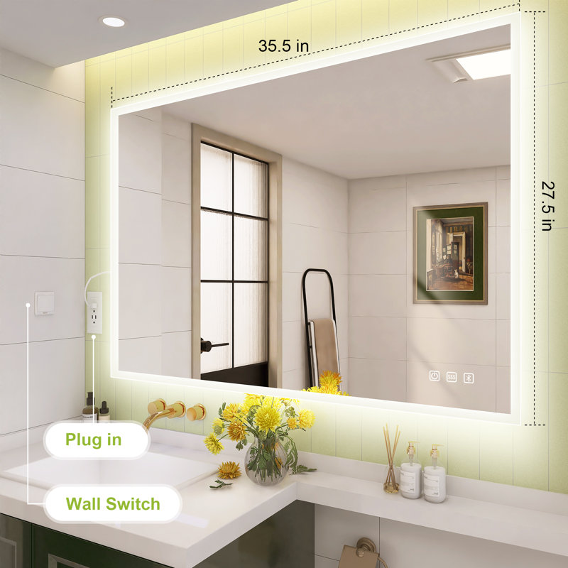 Bathroom Illuminated Led Lighted Mirror Bluetooth, Dimming Function, Anti Fog, 3 Color Temperature, 28 x 36"