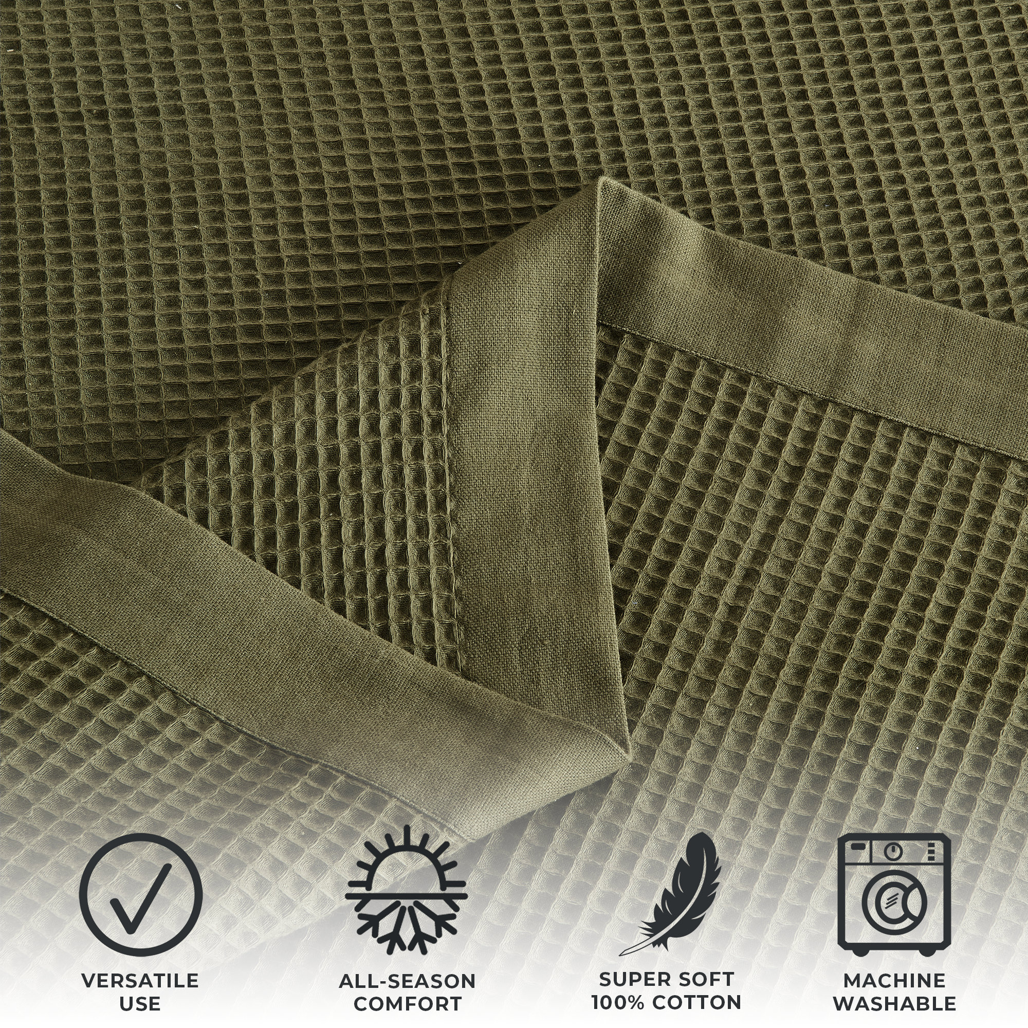 100% Cotton Lightweight Waffle Weave Summer Blanket, Twin, Olive Green