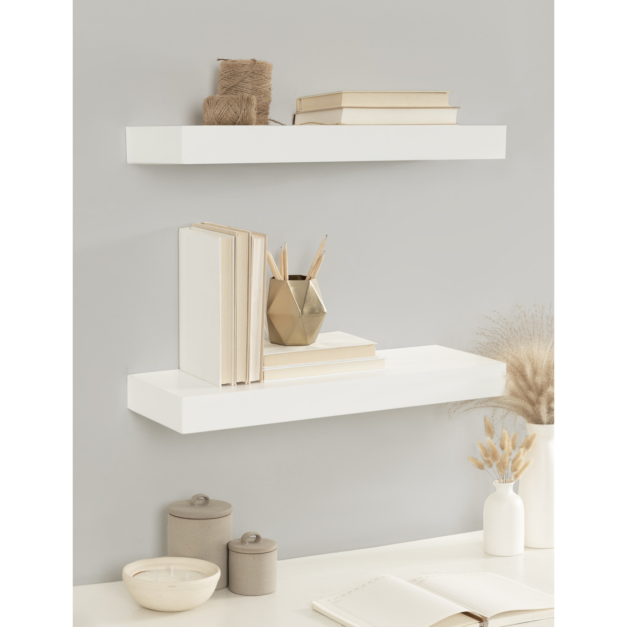 Jeremiah 2 Piece Picture Ledge Wall Shelf, 2.3" H x 24" W x 8" D, White