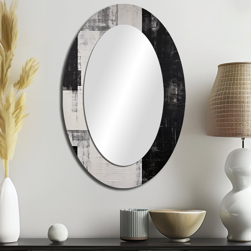 Abstract Ebony Echoes I - Modern Oval Wall Mirror, 36" x 24"