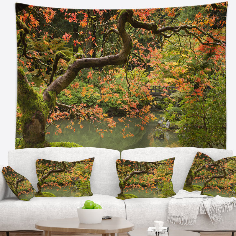 Tapisserie de jardin japonais saison d'automne, H 32 po x l 39 po