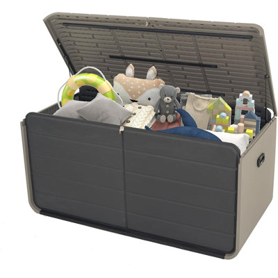 Boîte de rangement en résine de 160 gallons, grande boîte de rangement extérieure robuste, boîte de rangement extérieure verrouillable et imperméable pour meubles de jardin, outils, fournitures de piscine