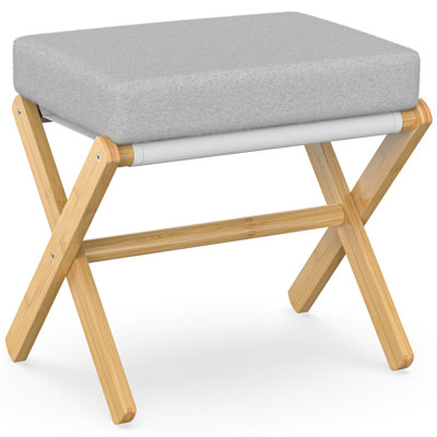 Rud Foldable Foot Stool with Soft Cushion and X Bamboo Legs, Thickened Foam Cushion Stool by Ebern Designs