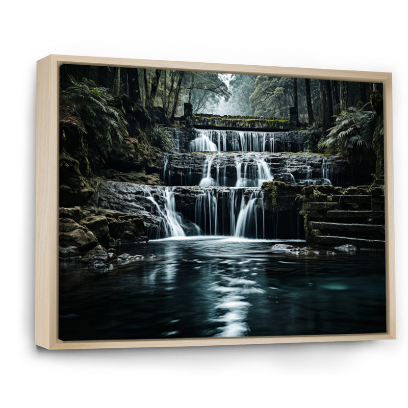 Cascade éternelle I - impression sur toile, H 16 po x l 32 po x P 1 po, Cadre naturel flottant