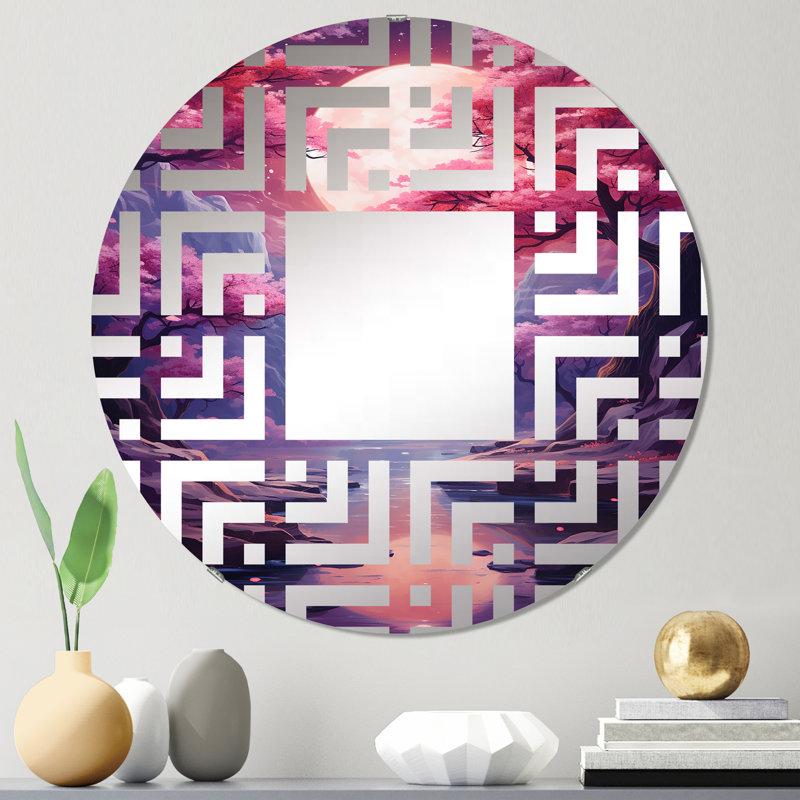 Miroir décoratif surréel en cascade cosmique prune surréalisme I |, 23,6 po x 23,6 po