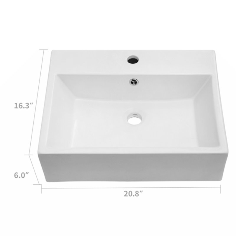 Myhomekeepers 16.3'' White Ceramic Rectangular Bathroom Sink