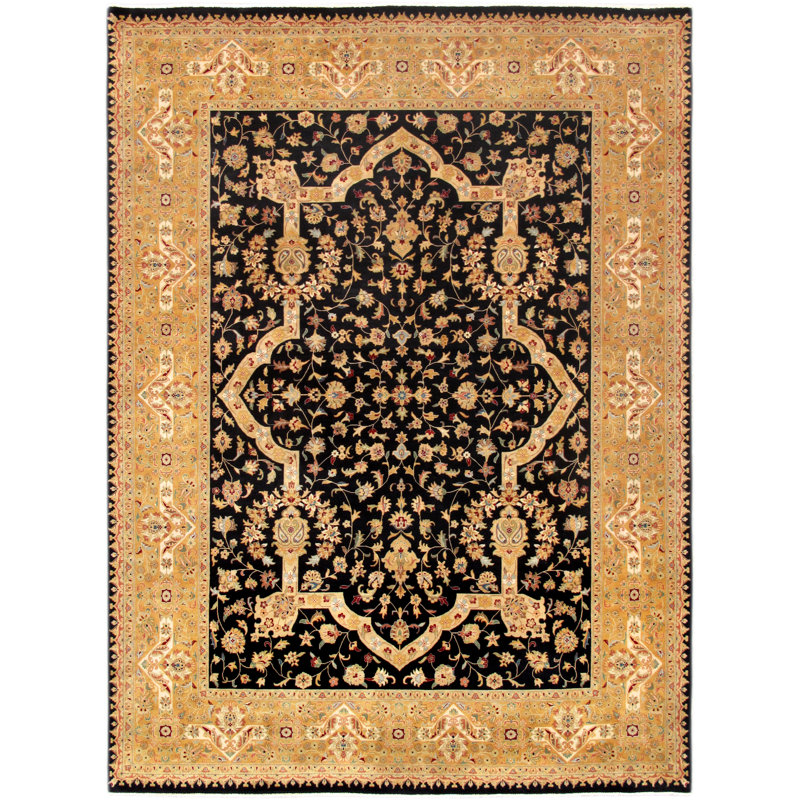 Tapis beige / noir noué à la main Tabriz