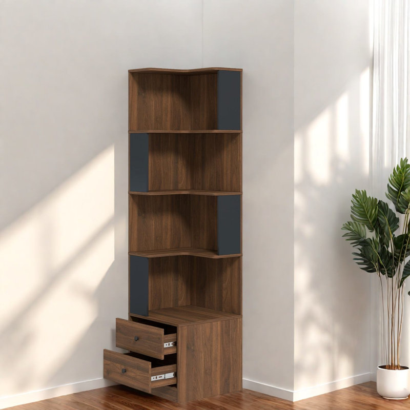Bibliothèques peu encombrantes avec rangement, tablette d'angle moderne en bois aggloméré pour la maison